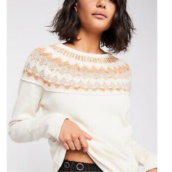 Free People Tops - BOGO! Free People Fair Isle Thermal Mixed Media Pullover Sweater Top Small